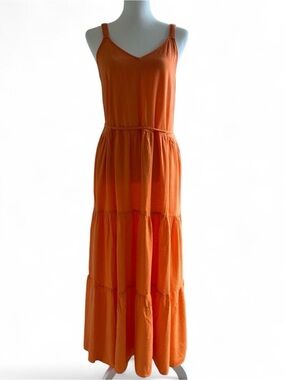Splendid Orange Tiered Linen Blend Maxi Dress - Size Medium